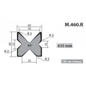 M460-R Rolleri Multi Vee Die 16-22-35-50mm Vee 85 Degree 835mm Long