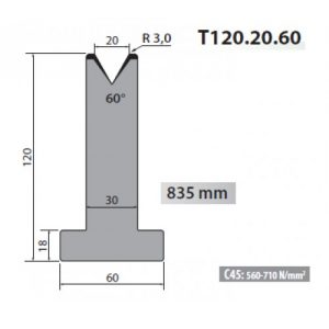 T120-20-60 Rolleri Single Vee Die 20mm Vee 60 Degree 120mm H