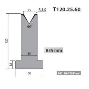 T120-25-60 Rolleri Single Vee Die 25mm Vee 60 Degree 120mm H