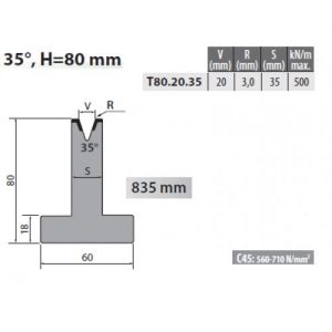 T80-20-35 Rolleri Single Vee Die 20mm Vee 35 Degree 80mm H