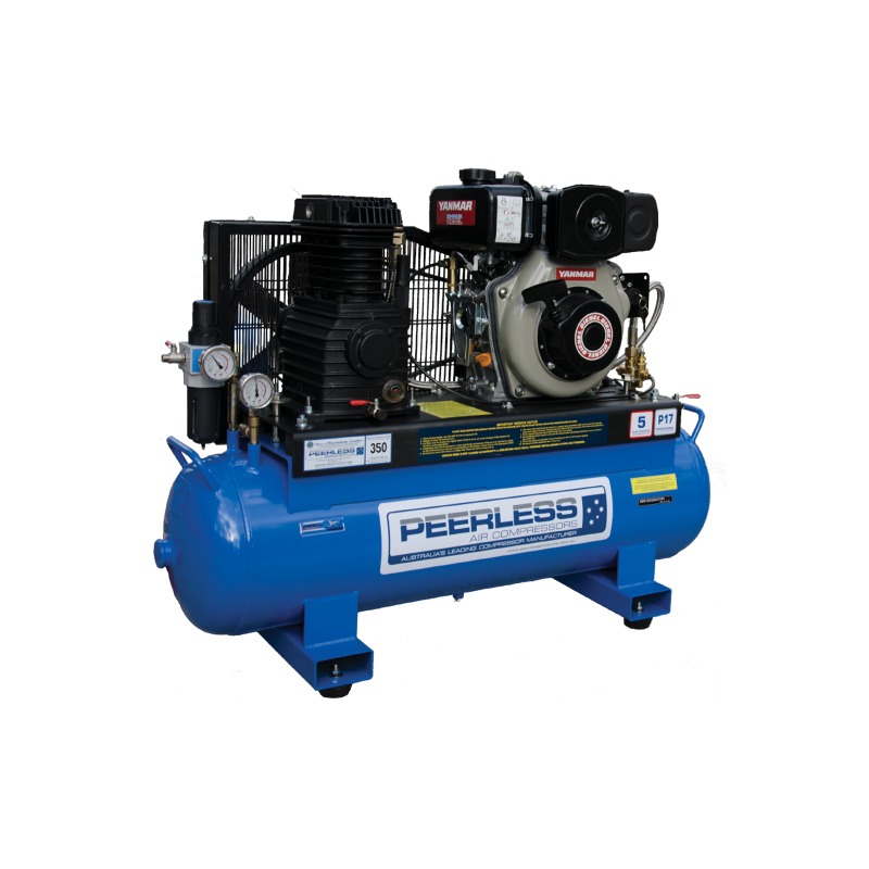 Peerless P17 Diesel Air Compressor Belt Drive Skid Foot Tank – 17 CFM / 350 LPM